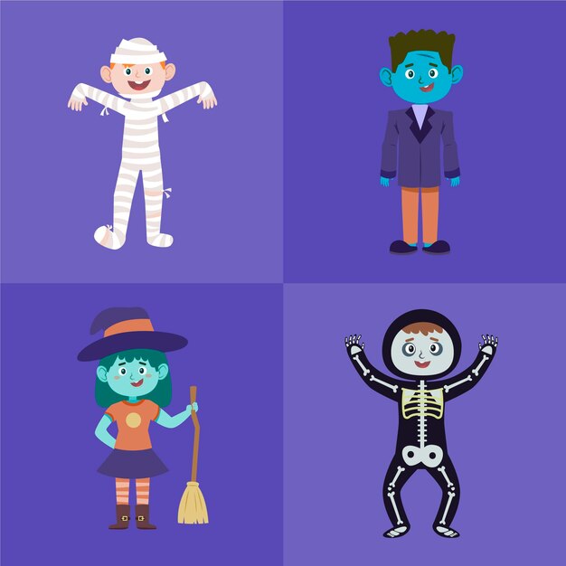 Coleção infantil de halloween de design plano