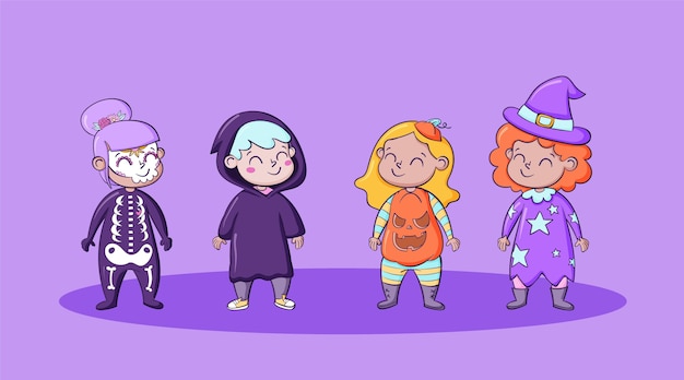 Coleção infantil de halloween desenhado à mão