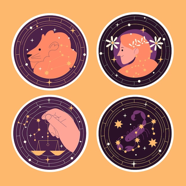 Coleção ingênua de adesivos de signos astrológicos
