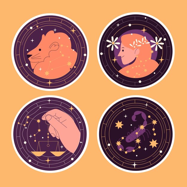 Coleção ingênua de adesivos de signos astrológicos