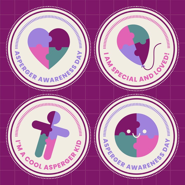 Vetor grátis coleção internacional de crachás de dia de asperger flat