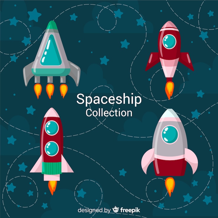 Vetor grátis coleção linda nave espacial com design plano