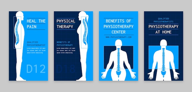 Vetor grátis coleção mínima de histórias do instagram de fisioterapeuta plano