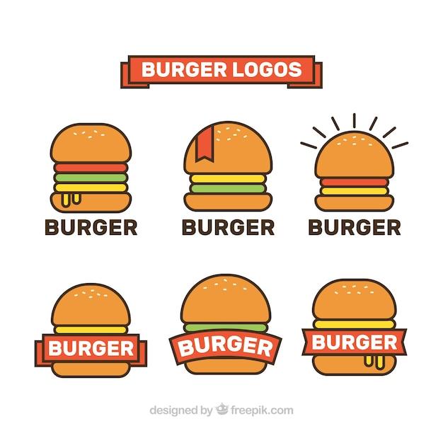 Coleção, minimalista, hamburger, logotipos, liso, desenho