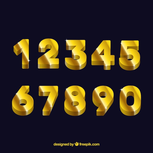 Vetor grátis coleção número com estilo de ouro