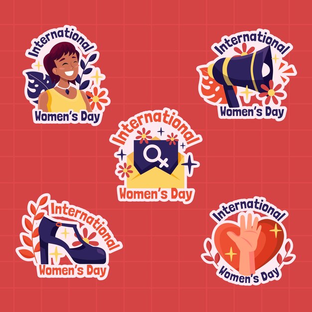 Coleção plana de adesivos de celebração do dia das mulheres