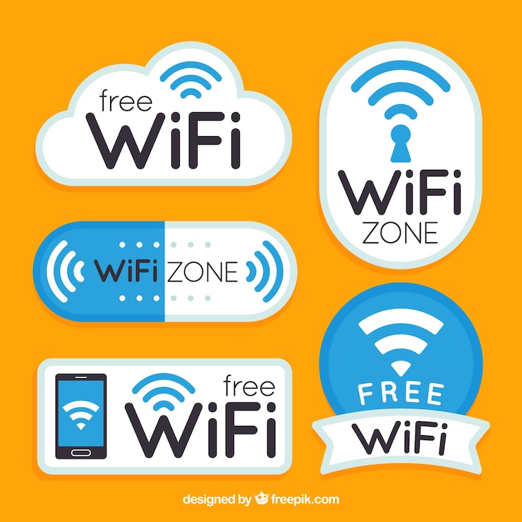 Vetor grátis coleção plana de adesivos fantásticos wifi