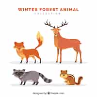 Vetor grátis coleção plana de animais de inverno