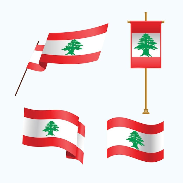 Coleção plana de bandeiras libanesas