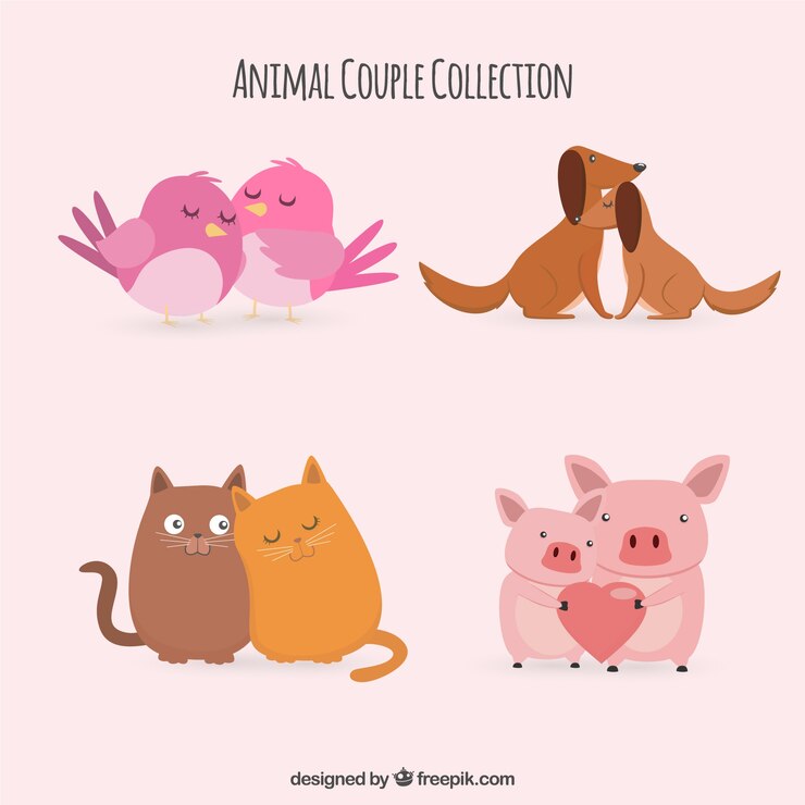 Vetor grátis coleção plana de casais de animais do dia dos namorados
