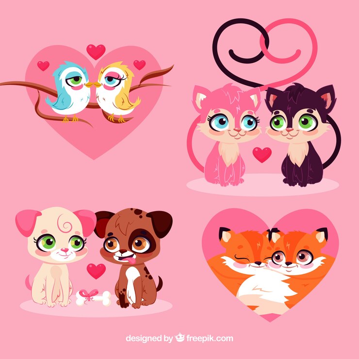 Vetor grátis coleção plana de casais de animais do dia dos namorados