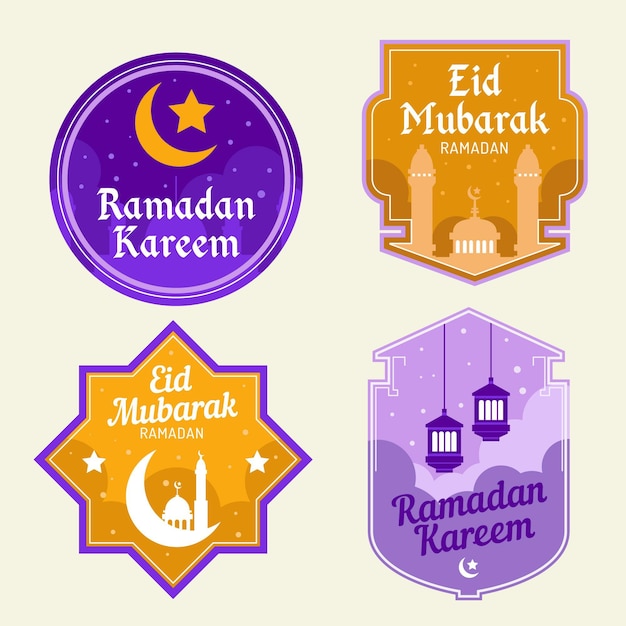 Coleção plana de crachás do ramadã