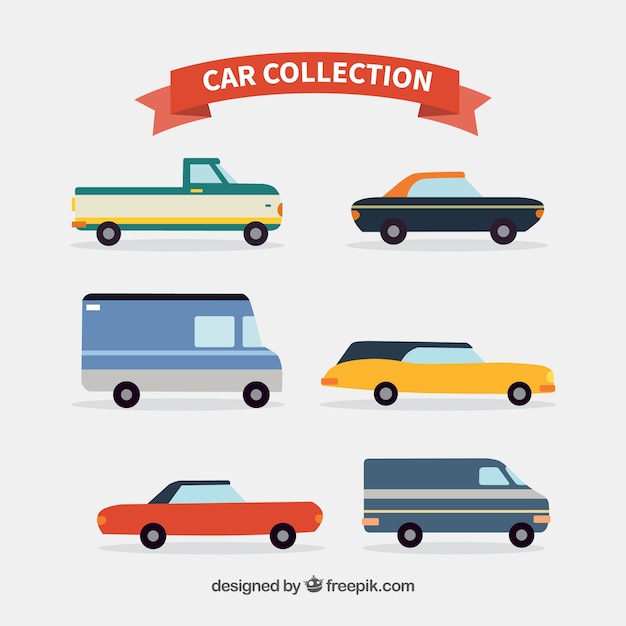 Coleção plana de diferentes tipos de veículos