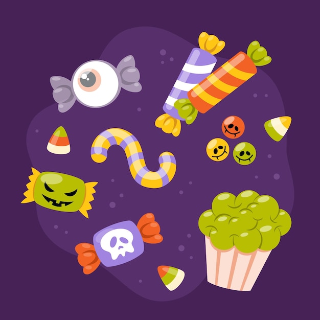 Coleção plana de doces de halloween