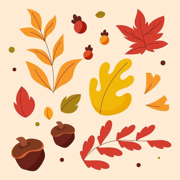 Coleção plana de elementos de outono