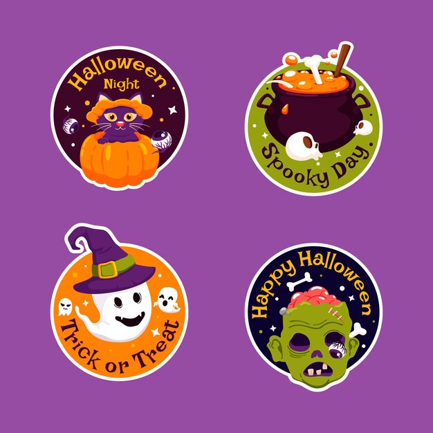 Coleção plana de etiquetas de halloween
