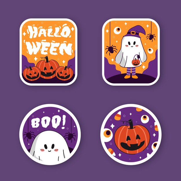 Coleção plana de etiquetas de halloween