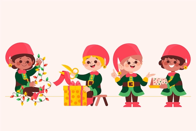 Coleção plana de gnomos de natal desenhada à mão