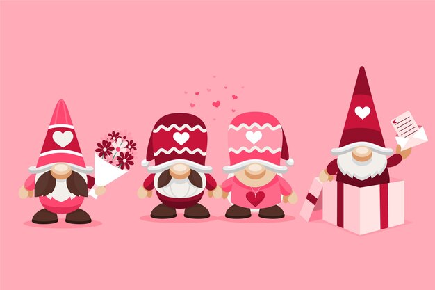 Coleção plana de gnomos do dia dos namorados