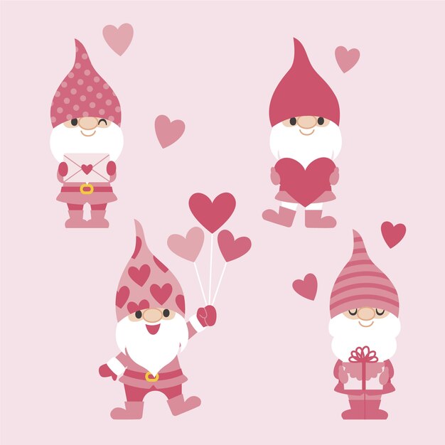 Coleção plana de gnomos do dia dos namorados