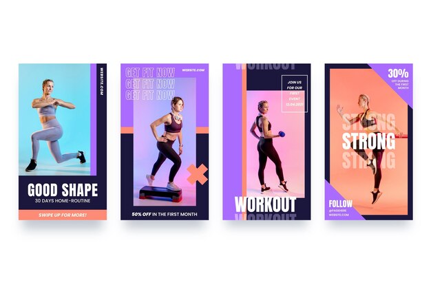 Coleção plana de histórias de saúde e fitness