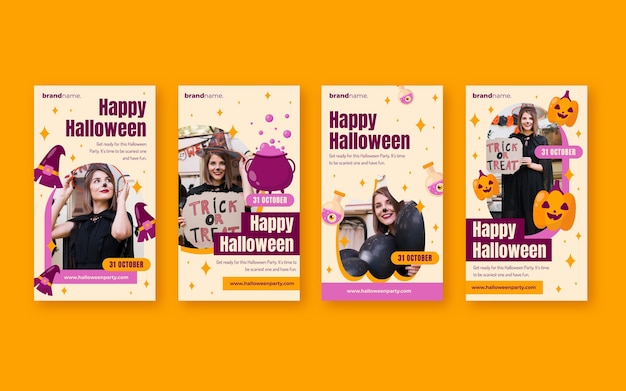 Coleção plana de histórias do instagram de halloween com foto