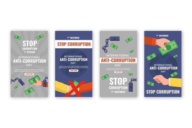 Coleção plana de histórias do instagram do dia anti-corrupção