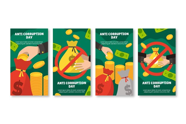 Coleção plana de histórias do instagram do dia anti-corrupção