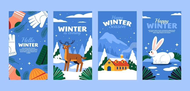 Coleção plana de histórias do instagram para a temporada de inverno