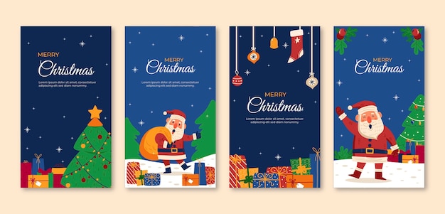 Vetor grátis coleção plana de histórias do instagram para a temporada de natal
