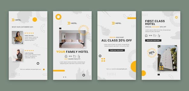 Coleção plana de histórias do instagram para acomodação em hotel