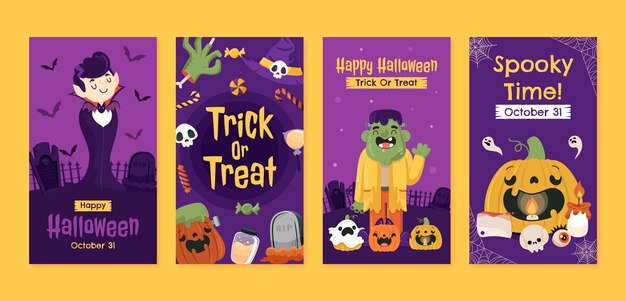 Coleção plana de histórias do instagram para celebração da temporada de halloween