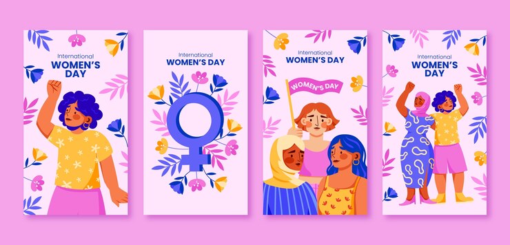 Vetor grátis coleção plana de histórias do instagram para celebração do dia da mulher