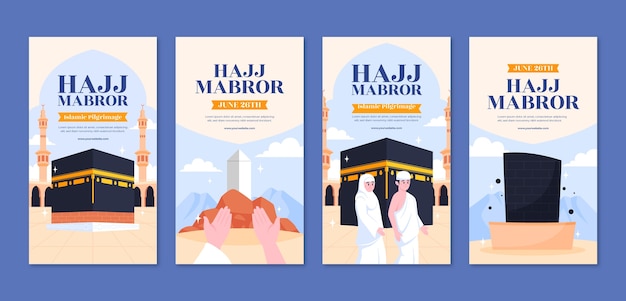Vetor grátis coleção plana de histórias do instagram para peregrinação hajj islâmica