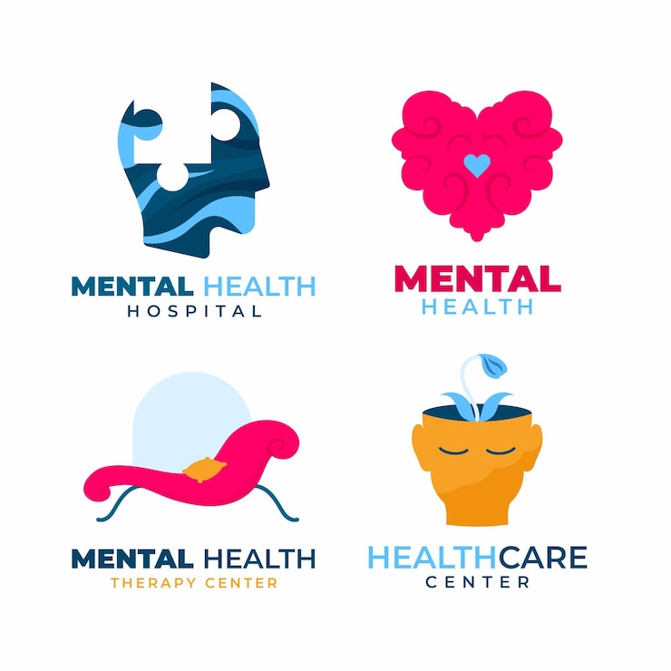 Vetor grátis coleção plana de logotipos de saúde mental