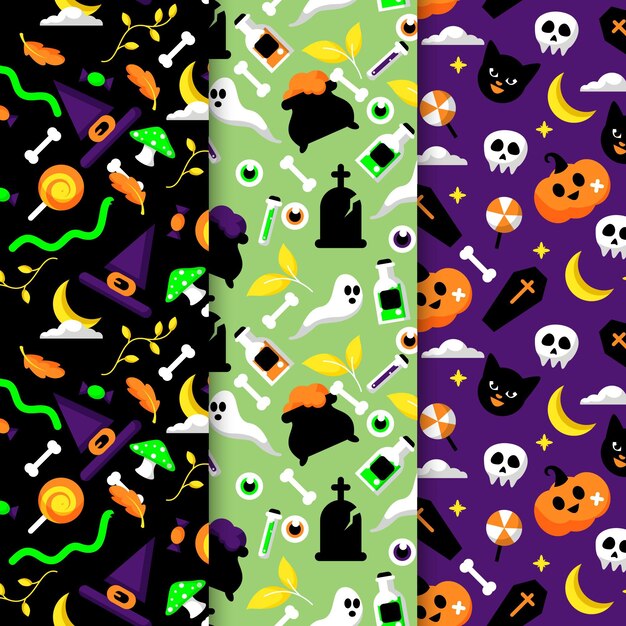 Coleção plana de padrões de halloween