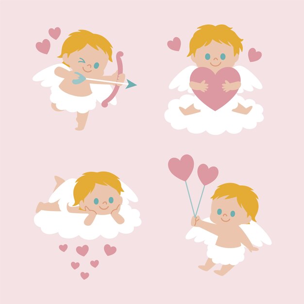 Coleção plana de personagens de Cupido do Dia dos Namorados