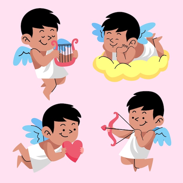 Coleção plana de personagens de Cupido do Dia dos Namorados