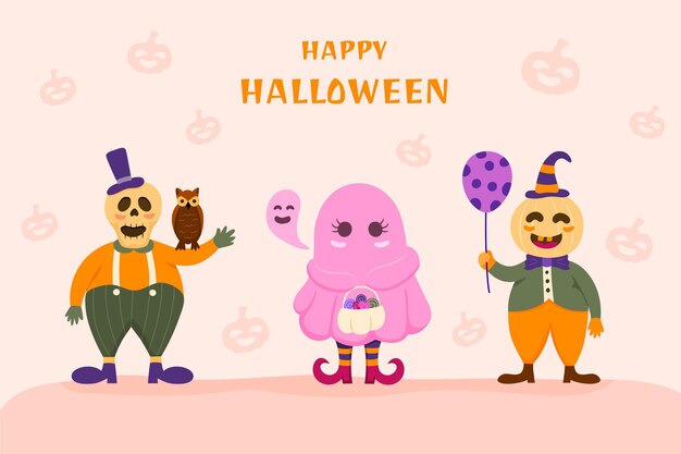 Coleção plana de personagens de halloween desenhada à mão