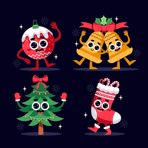 Coleção plana de personagens de natal