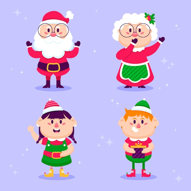 Vetor grátis coleção plana de personagens de natal