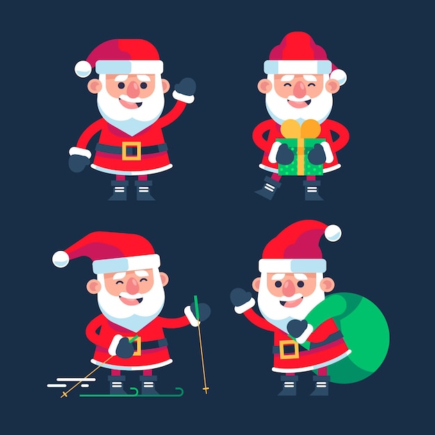 Vetor grátis coleção plana de personagens do papai noel