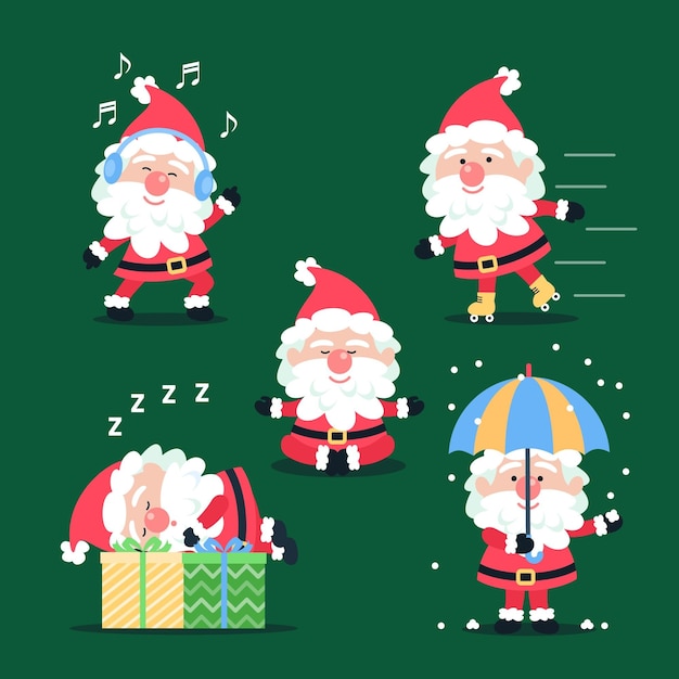 Coleção plana de personagens do papai noel