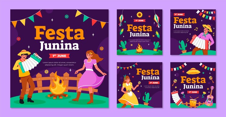 Vetor grátis coleção plana de postagens do instagram para celebração de festas juninas brasileiras