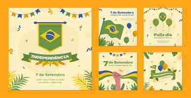 Vetor grátis coleção plana de postagens do instagram para celebração do dia da independência brasileira