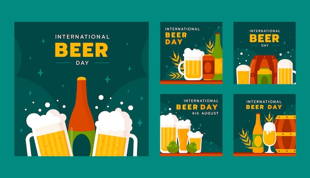 Vetor grátis coleção plana de postagens do instagram para celebração do dia internacional da cerveja