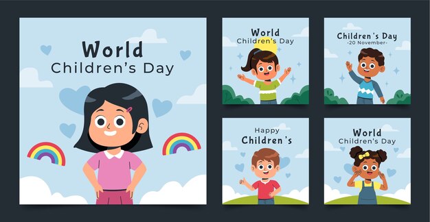 Coleção plana de postagens do instagram para celebração do dia mundial da criança