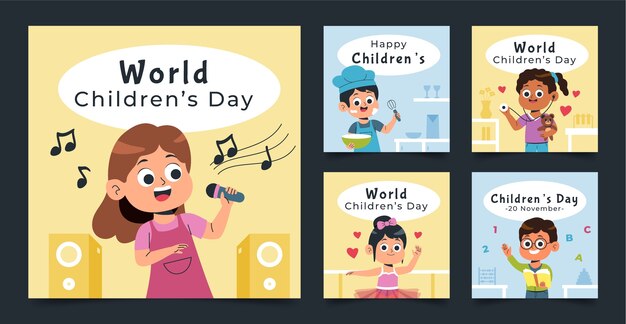 Coleção plana de postagens do instagram para celebração do dia mundial da criança