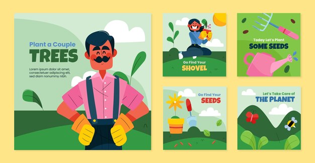 Coleção plana de postagens do instagram para celebração do dia mundial do meio ambiente