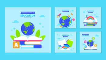 Vetor grátis coleção plana de postagens do instagram para o dia internacional da educação